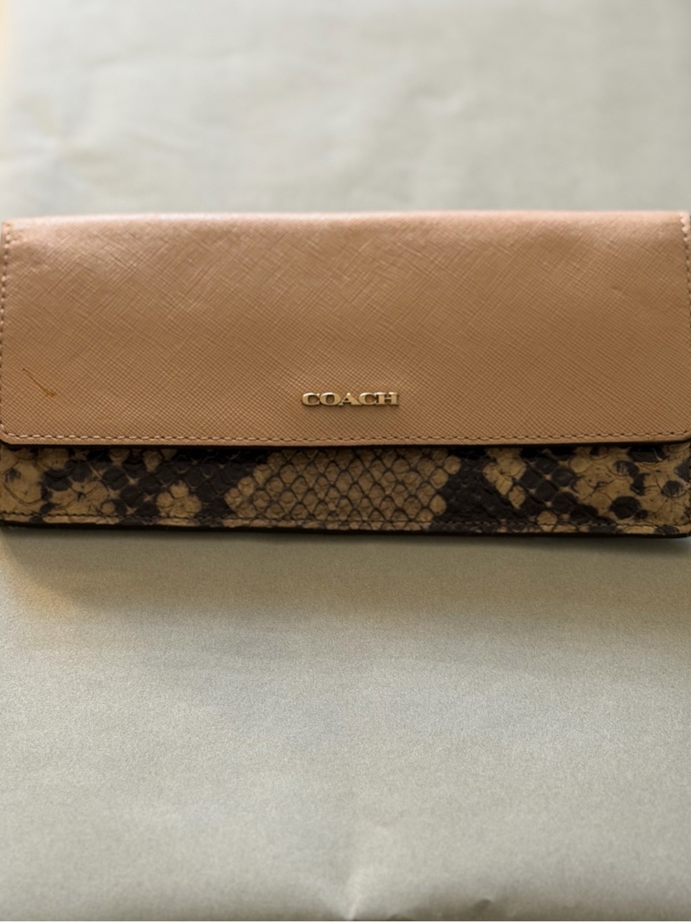 COACH slim ladies python print & pink envelope wallet w/card slots, coin pocket